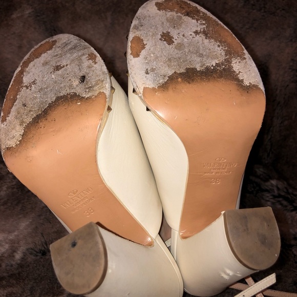Valentino Cream Color Leather Open Toe Block Heels Size 38 $1195 - Picture 6 of 6